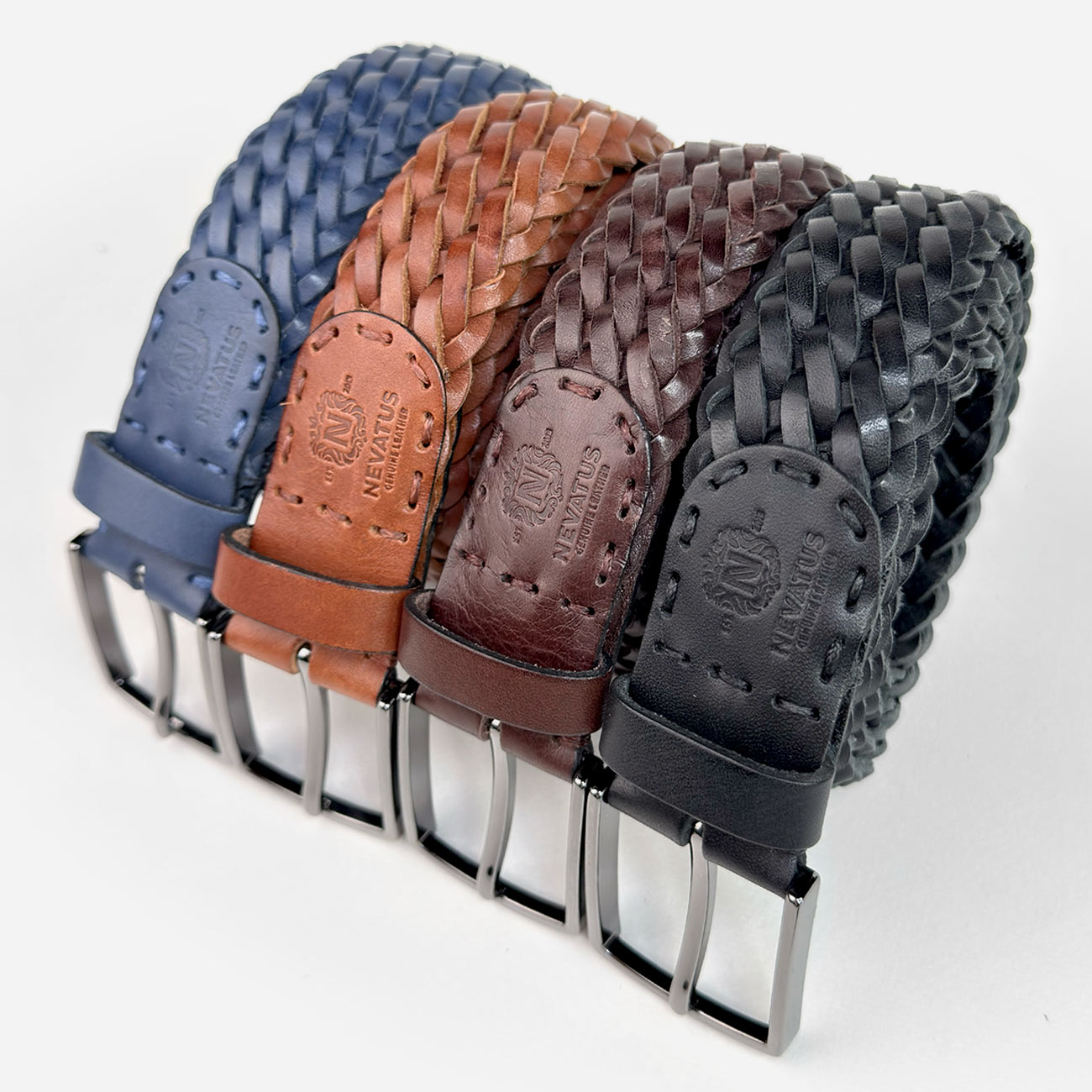 Кожаный мужской плетеный ремень Nevatus серии Матео