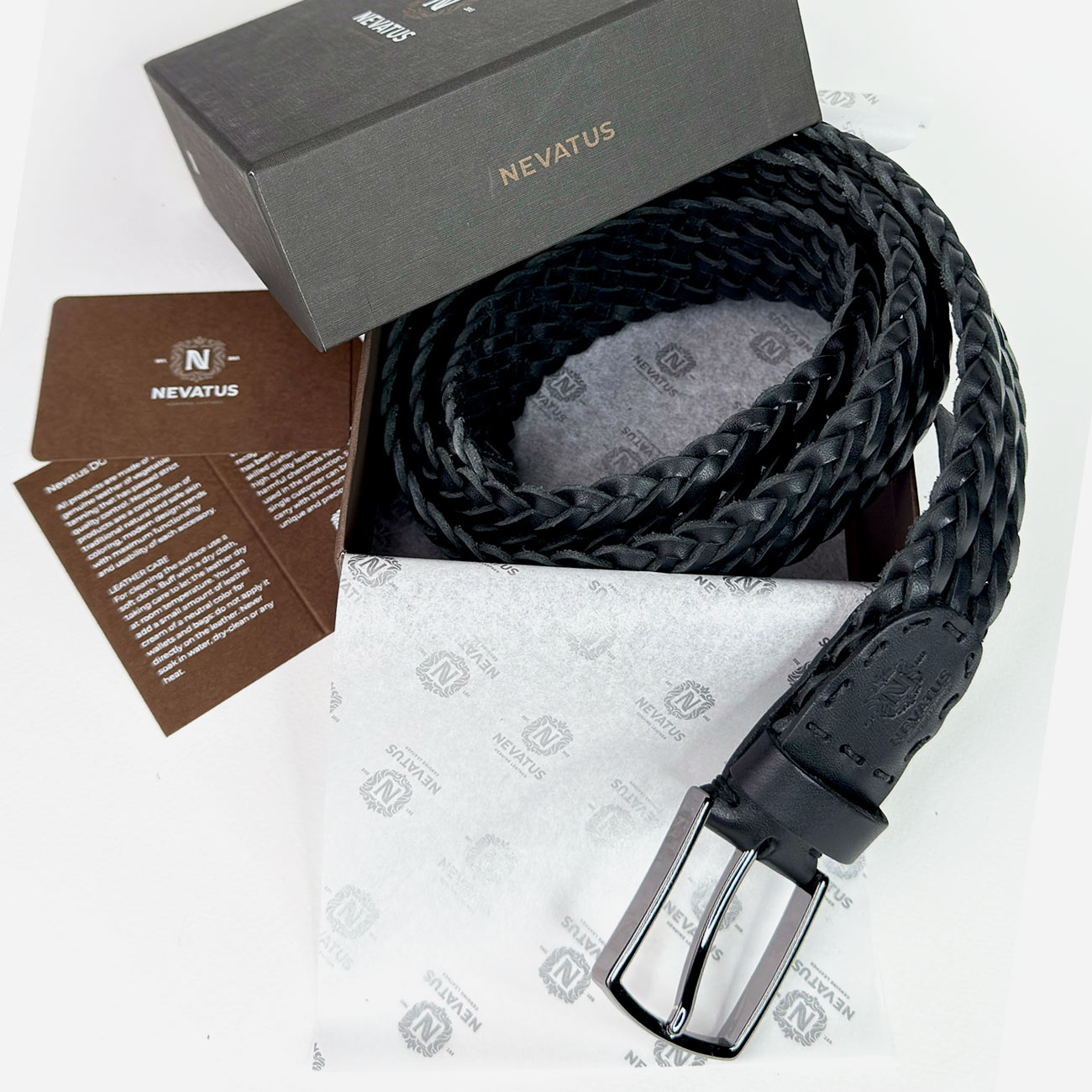 Кожаный мужской плетеный ремень Nevatus серии Матео
