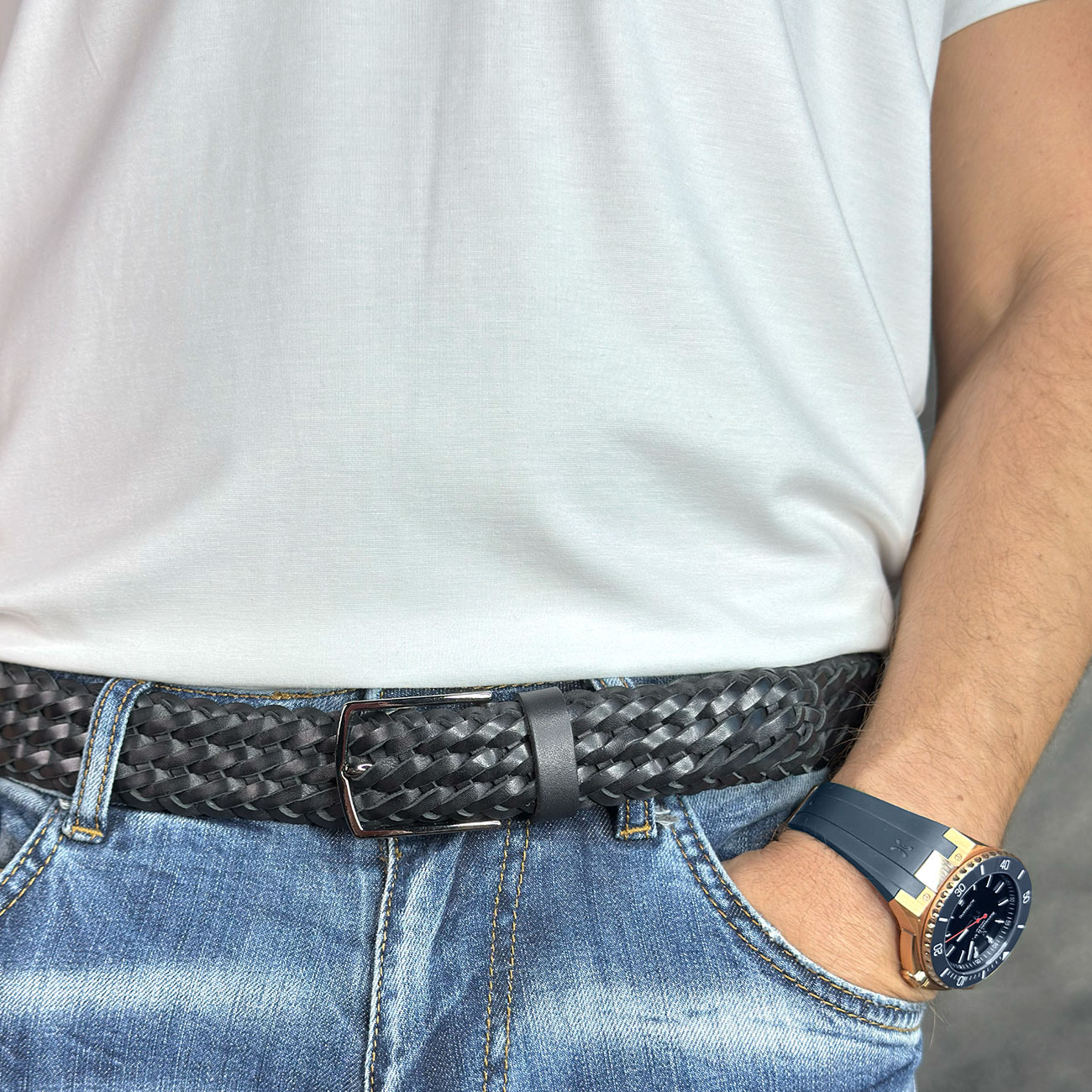 Кожаный мужской плетеный ремень Nevatus серии Матео