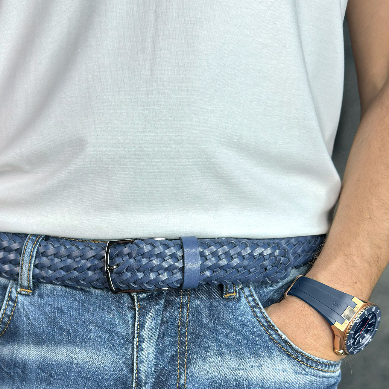 Кожаный мужской плетеный ремень Nevatus серии Матео