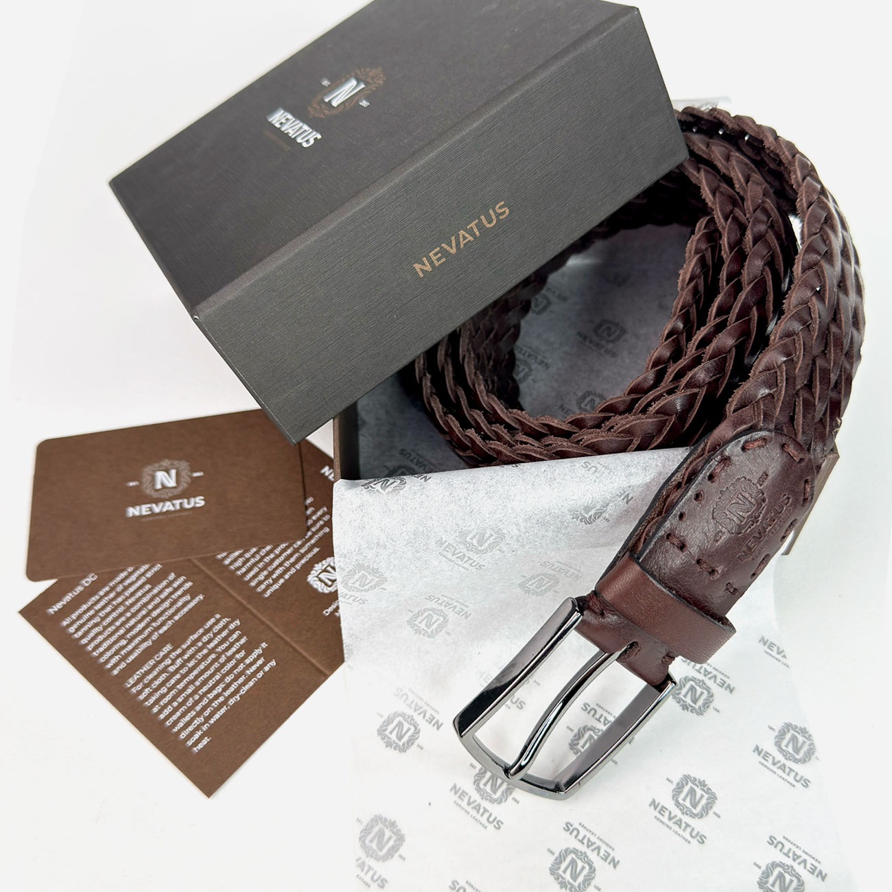 Кожаный мужской плетеный ремень Nevatus серии Матео