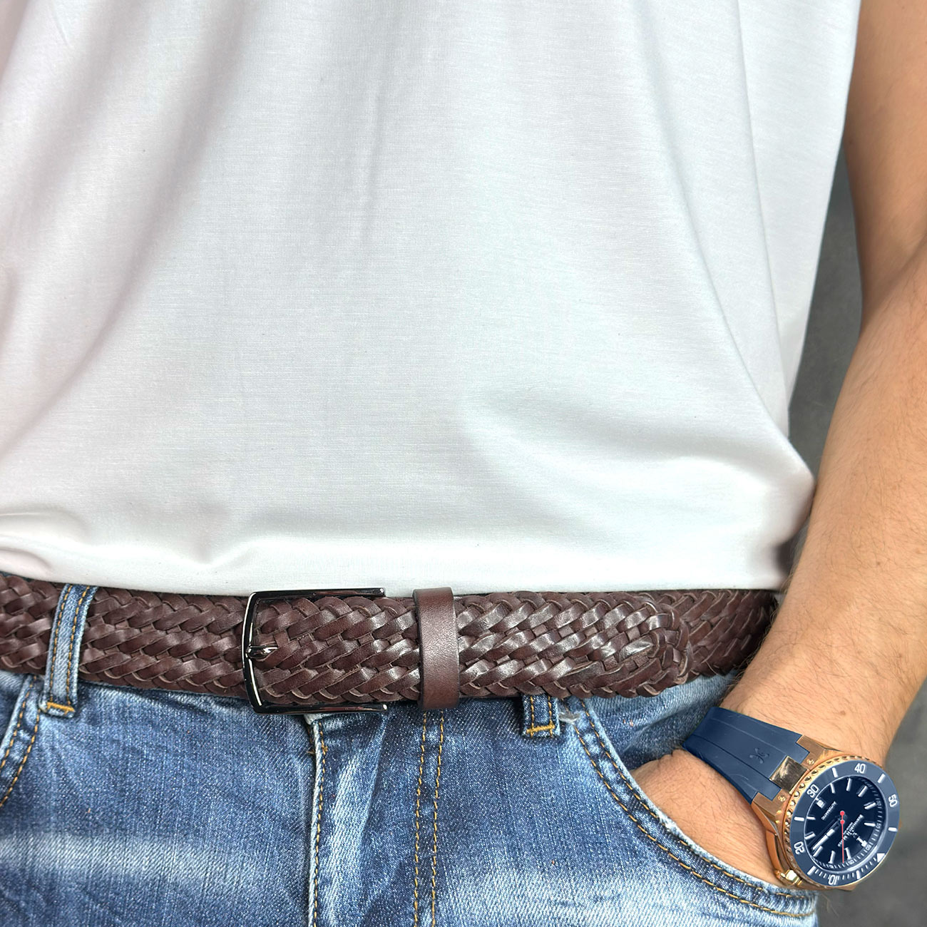 Кожаный мужской плетеный ремень Nevatus серии Матео