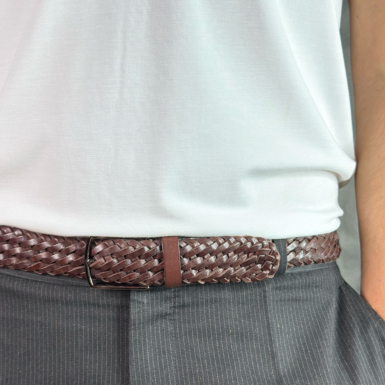 Кожаный мужской плетеный ремень Nevatus серии Матео