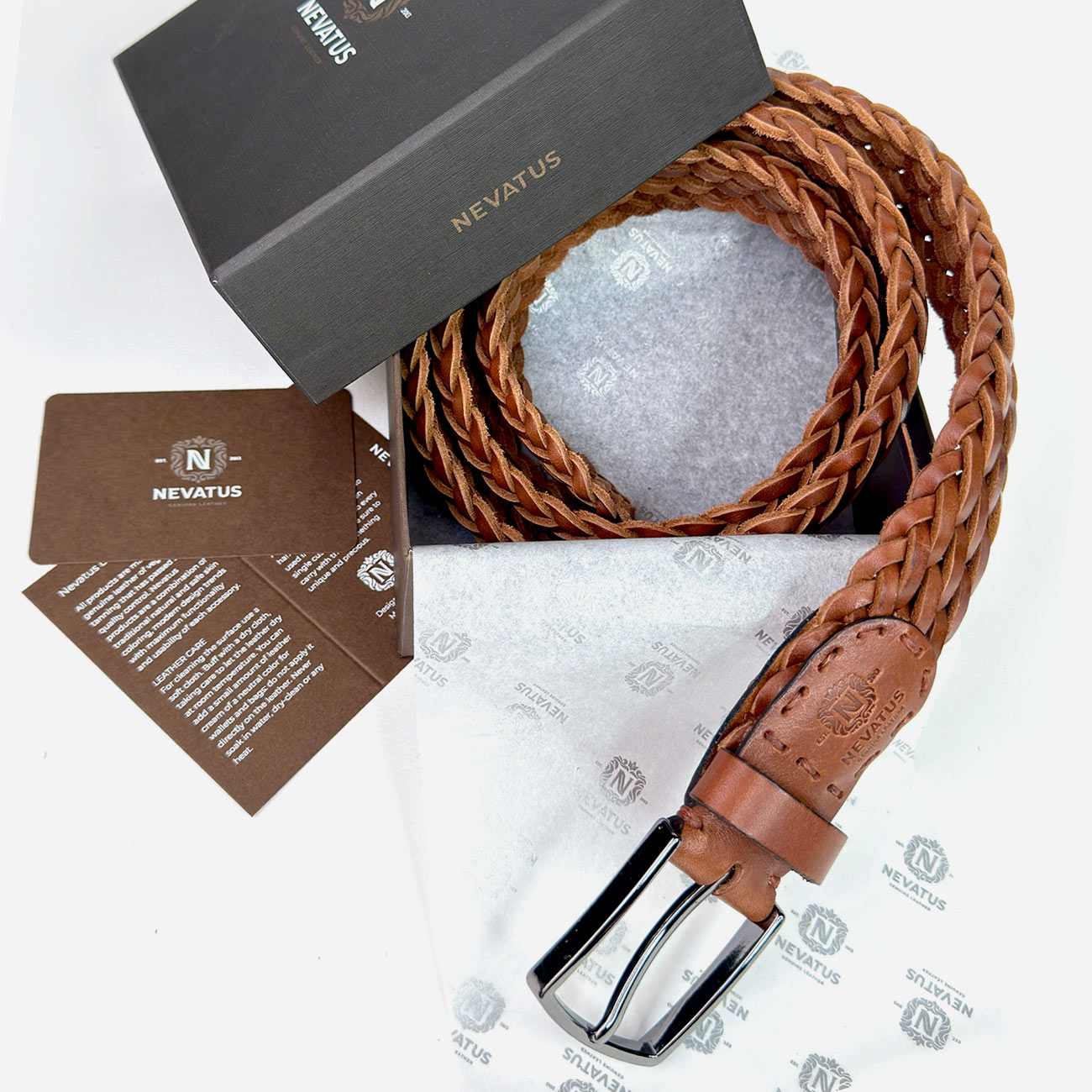Кожаный мужской плетеный ремень Nevatus серии Матео