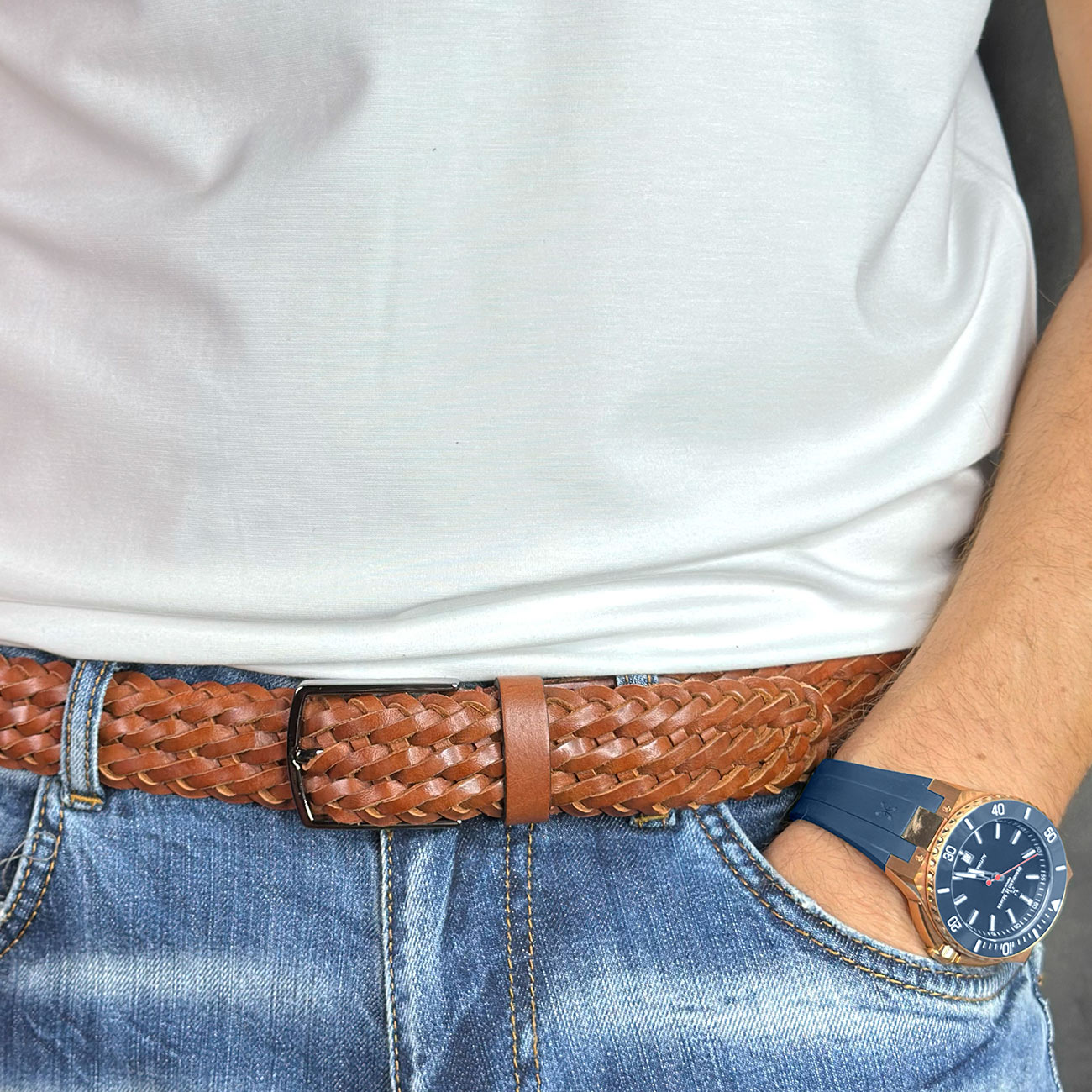 Кожаный мужской плетеный ремень Nevatus серии Матео