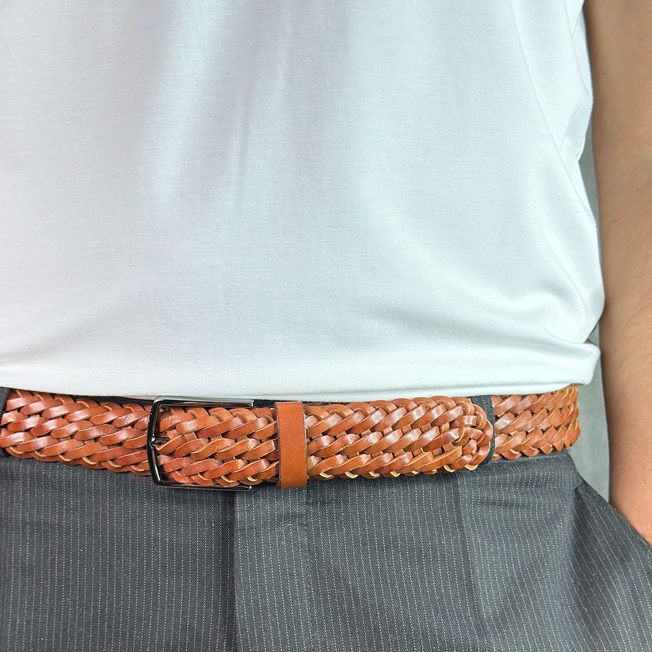 Кожаный мужской плетеный ремень Nevatus серии Матео