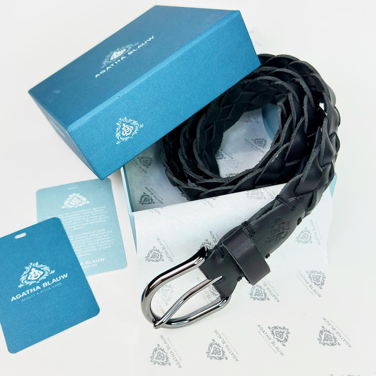 Женский кожаный плетеный ремень Agatha Blauw серии Passiflora