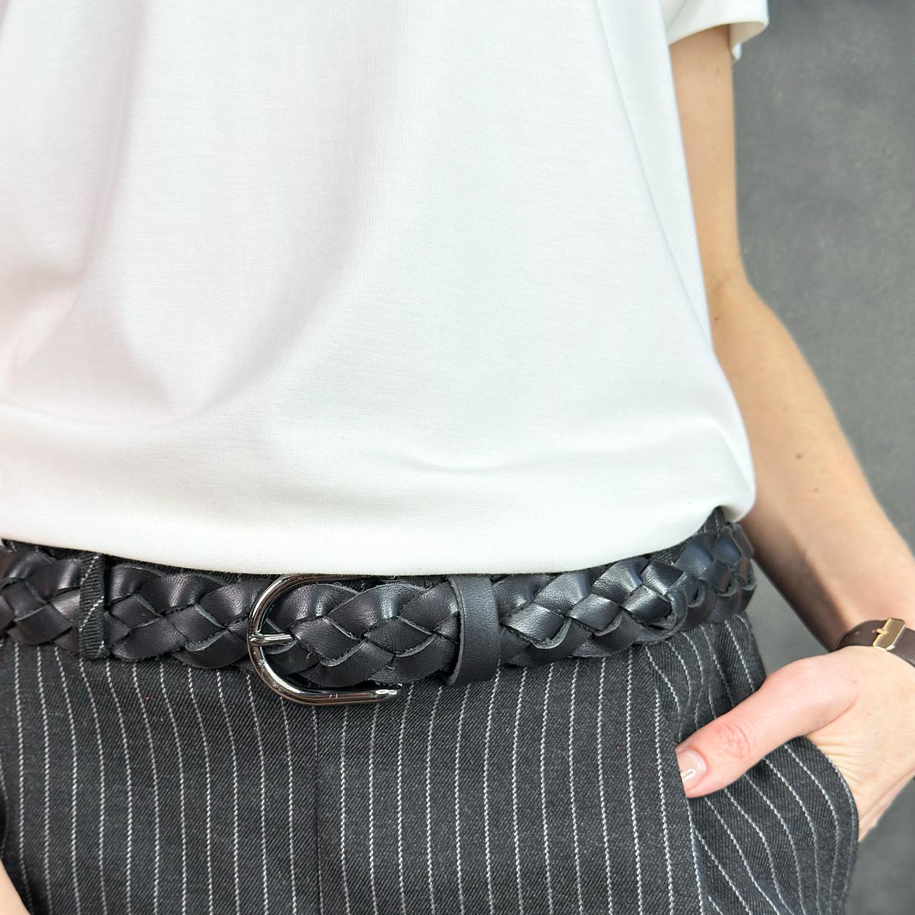 Женский кожаный плетеный ремень Agatha Blauw серии Passiflora