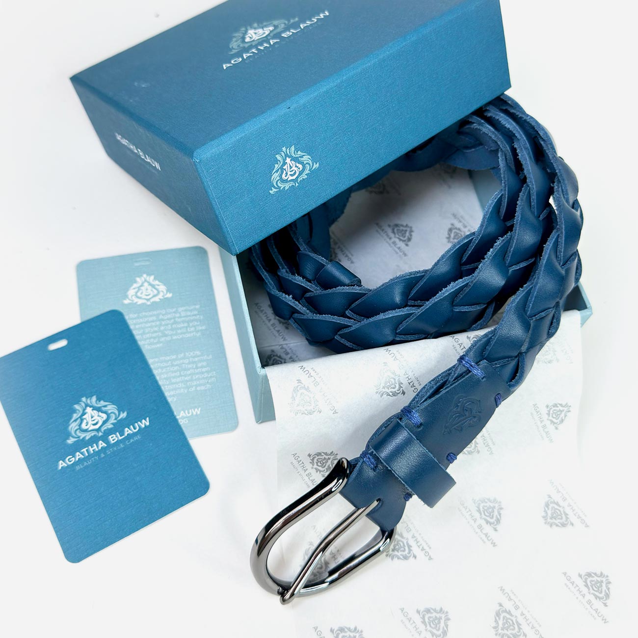 Женский кожаный плетеный ремень Agatha Blauw серии Passiflora