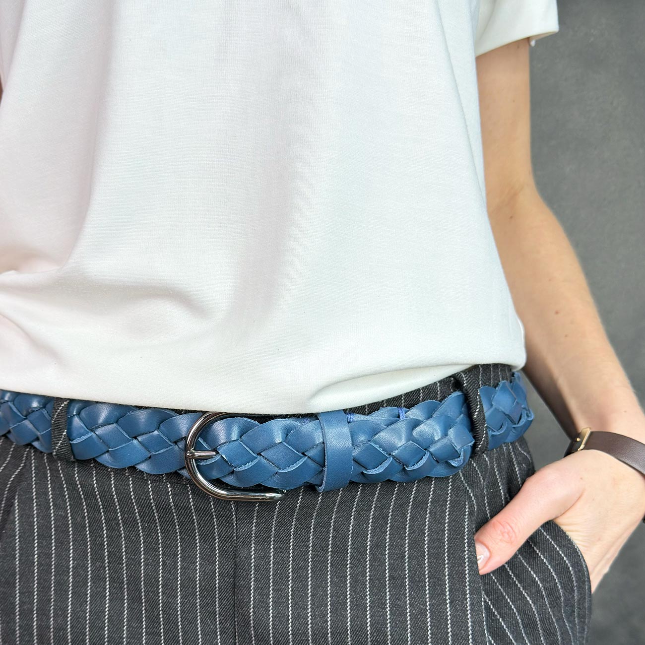 Женский кожаный плетеный ремень Agatha Blauw серии Passiflora