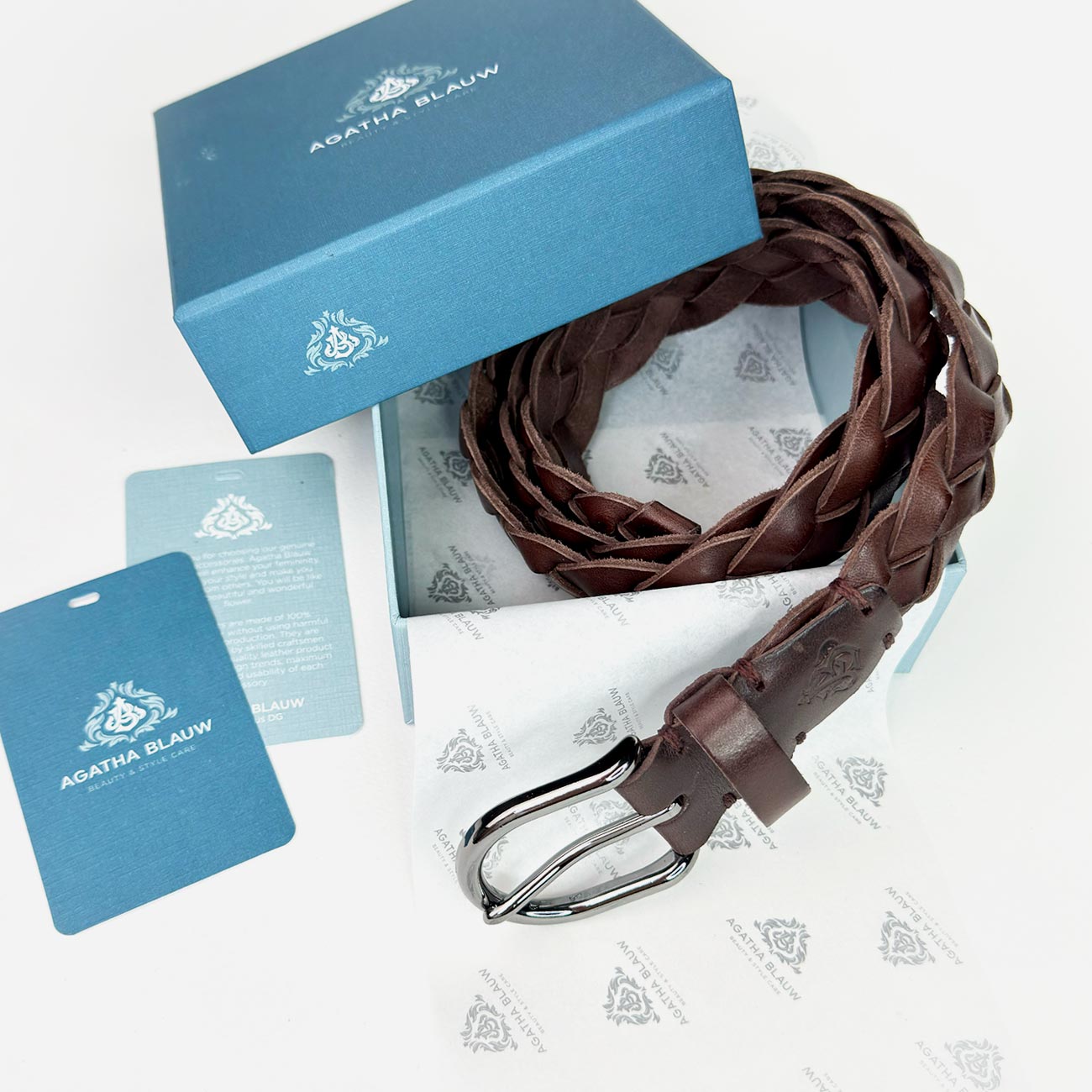 Женский кожаный плетеный ремень Agatha Blauw серии Passiflora