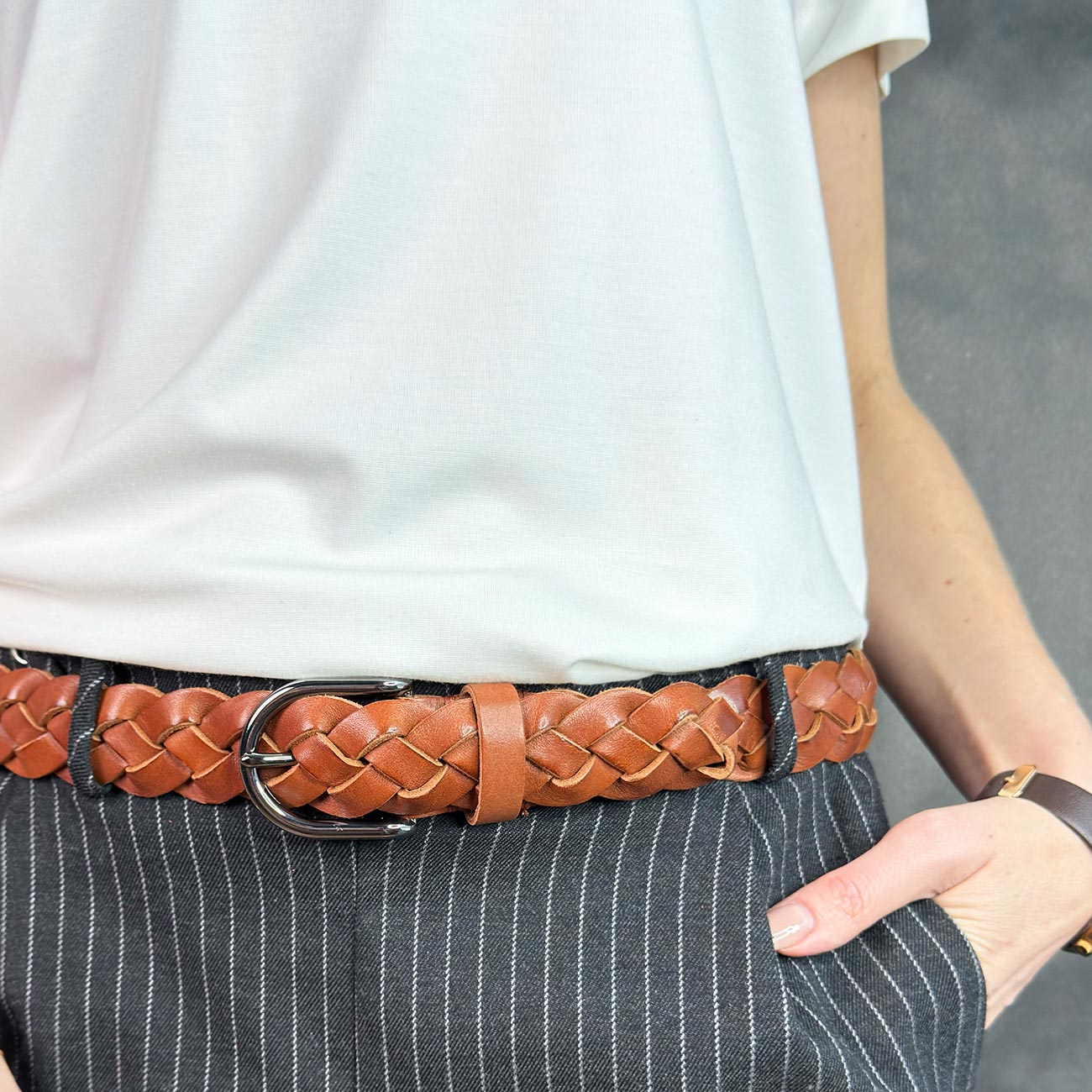 Женский кожаный плетеный ремень Agatha Blauw серии Passiflora