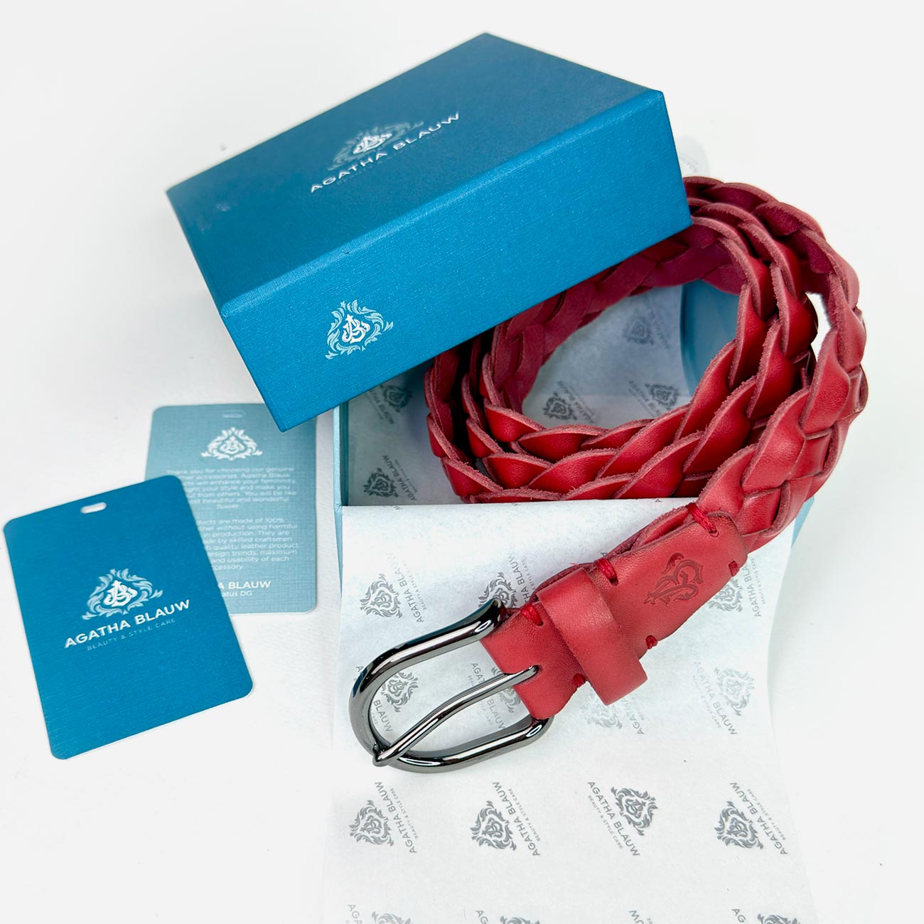 Женский кожаный плетеный ремень Agatha Blauw серии Passiflora