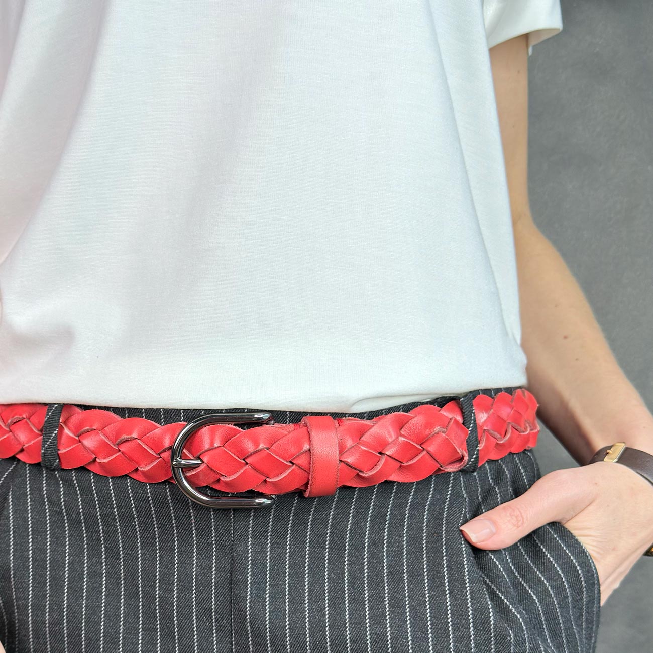 Женский кожаный плетеный ремень Agatha Blauw серии Passiflora