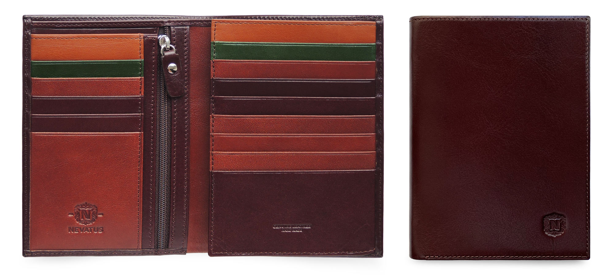 Коричневый брендовый мужской кожаный кошелек для паспорта Nevatus DG
